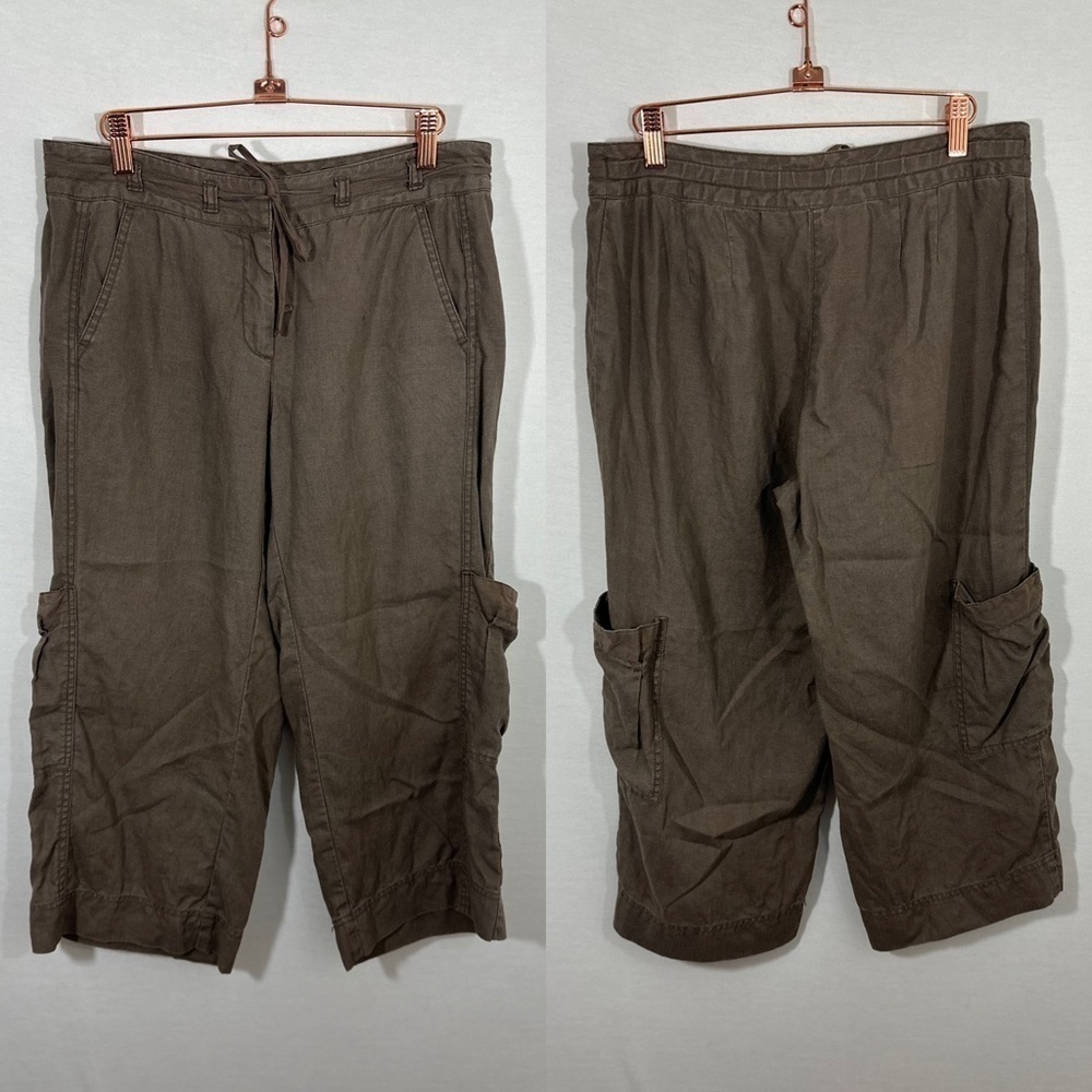J Jill 100% Linen Brown Cropped Below Waist Cargo Pants Size 8P